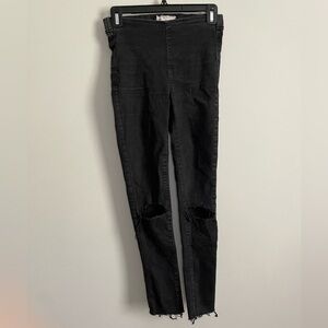 Free People Easy Goes It Raw Hem Split Knee Black Elastic Waist Jeggings